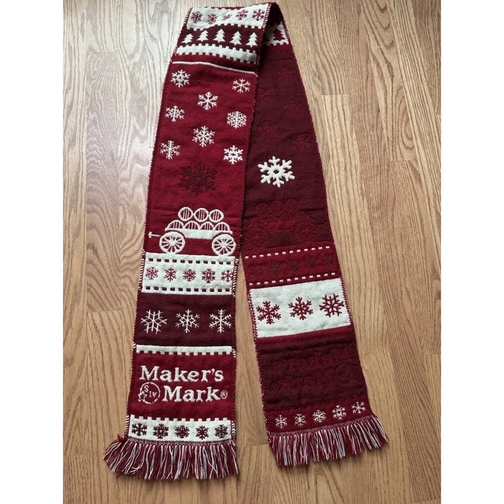 Makers Mark Holiday Scarf Red White Winter Knit Snowflake Bourbon Promo